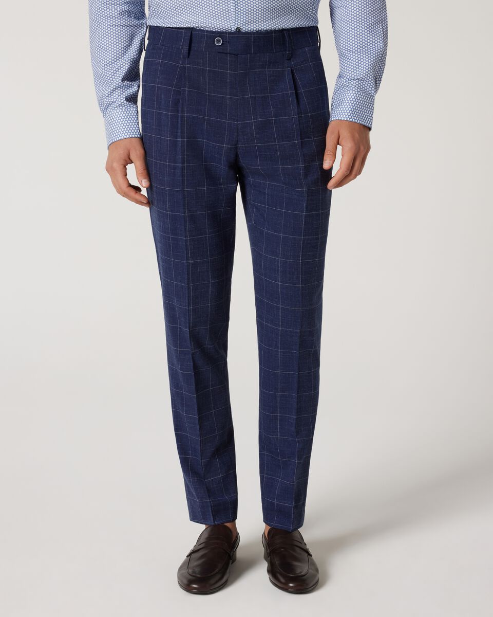 Pleated Slim Stretch Pleated Check Tailored Pant